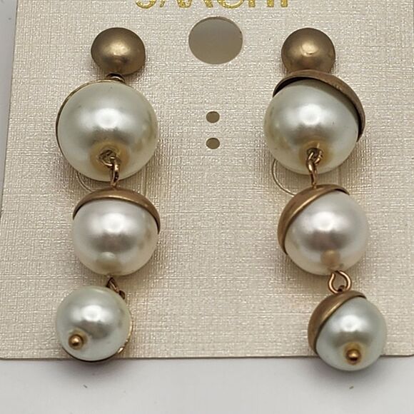NWT Saachi Half Moon Faux Pearl Dangling Earrings - Picture 4 of 5